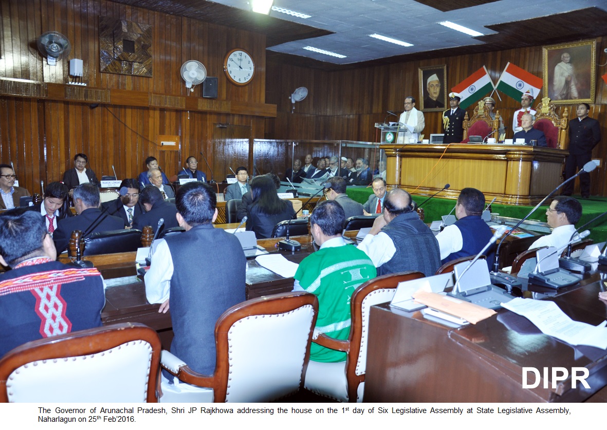 The Governor of Arunachal Pradesh, Shri JP Rajkhowa addressing the house on the 1st day of Six Legislative Assembly at State Legislative Assembly, Naharlagun on 25th Feb2016.